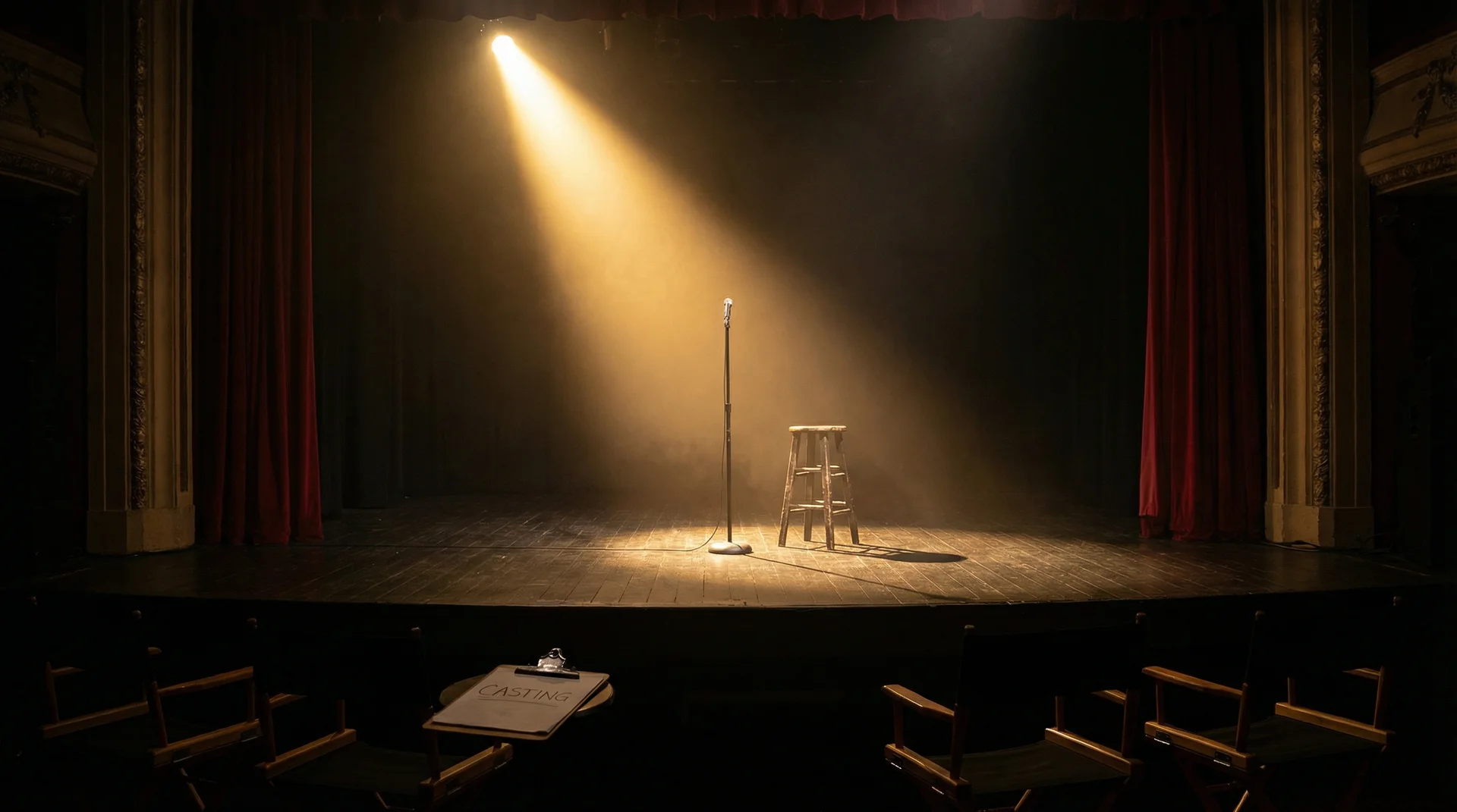 黑料暗网 选角现场，聚光灯下的空舞台等待演员登场